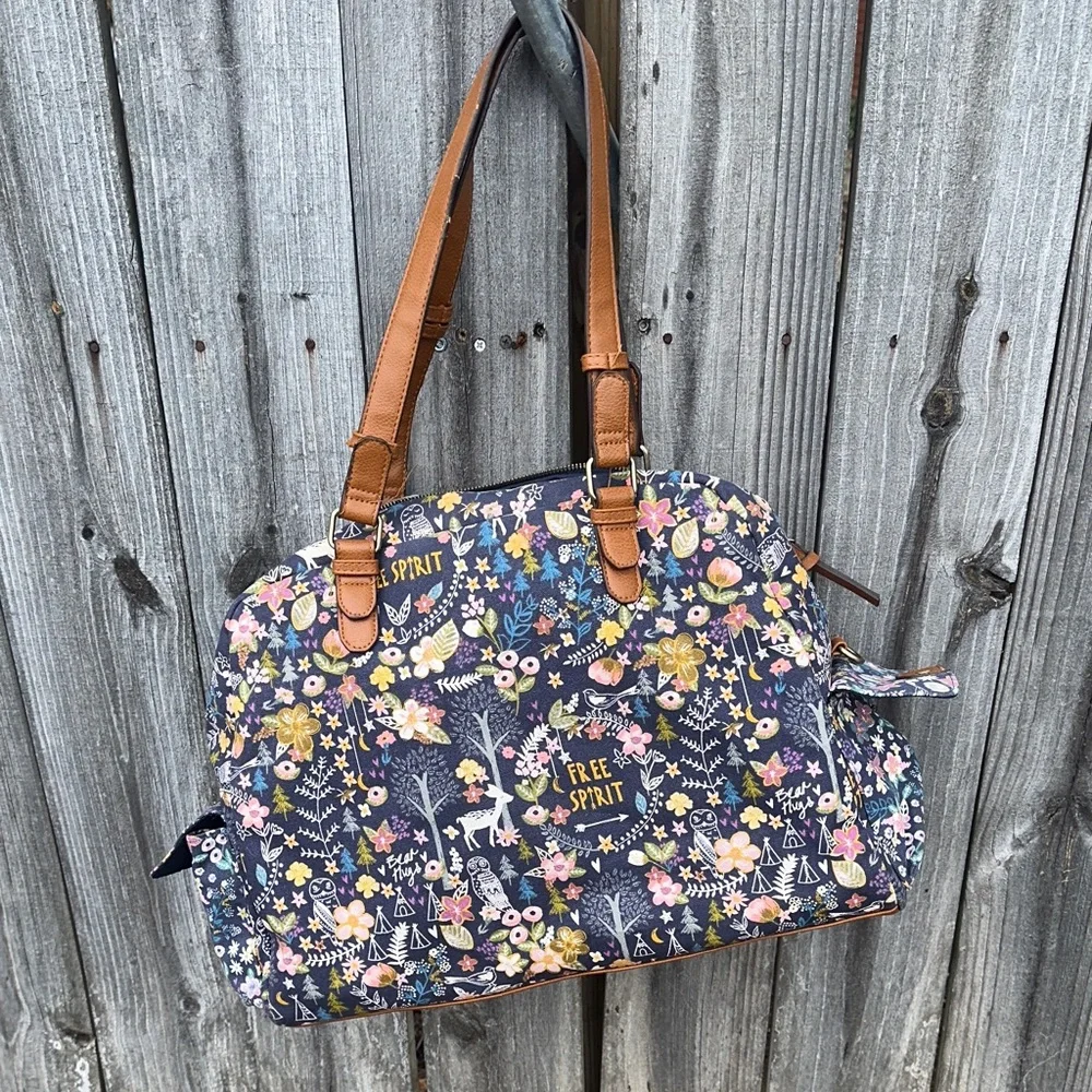 Accessorize London Floral Baby Bag - Multicolor with Brown Accents canvas